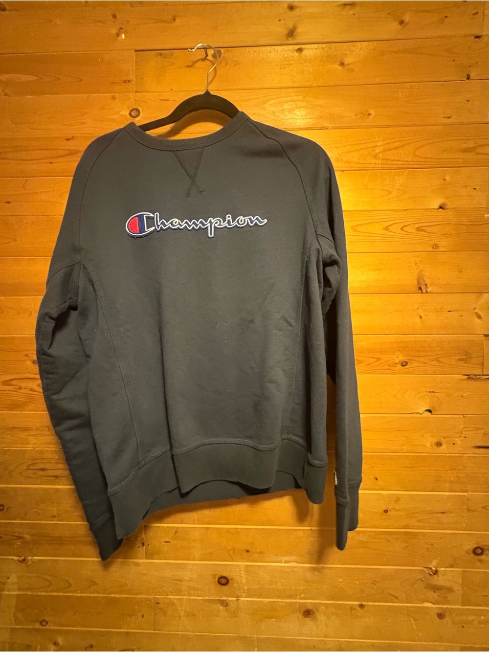 Champion Men's Crewneck Sweatshirt in Charcoal Gray with Embroidered Logo